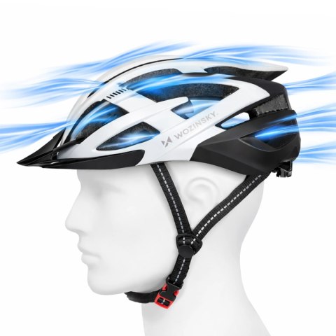 Kask rowerowy MTB Wozinsky z odpinanym daszkiem i tylną lampką USB 54-57 cm - czarno-biały