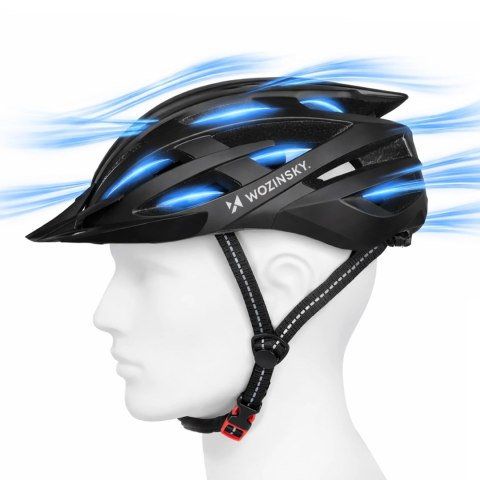 Kask rowerowy MTB Wozinsky z odpinanym daszkiem i tylną lampką USB 57-62 cm - czarny