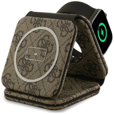 Ładowarka indukcyjna Guess 4G MagSafe 3w1 15W - brązowa