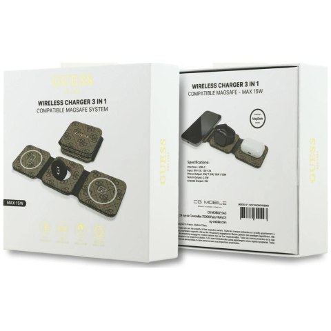Ładowarka indukcyjna Guess 4G MagSafe 3w1 15W - brązowa