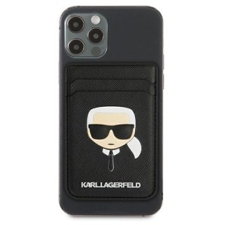 Portfel magnetyczny Karl Lagerfeld Wallet CardSlot Saffiano Karl`s Head MagSafe na telefon - czarny