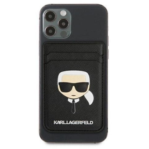 Portfel magnetyczny Karl Lagerfeld Wallet CardSlot Saffiano Karl`s Head MagSafe na telefon - czarny