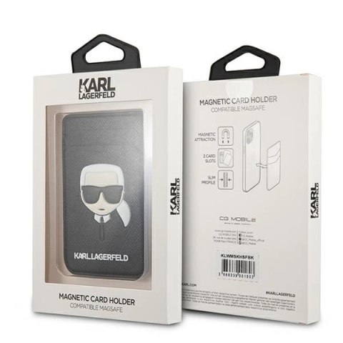 Portfel magnetyczny Karl Lagerfeld Wallet CardSlot Saffiano Karl`s Head MagSafe na telefon - czarny