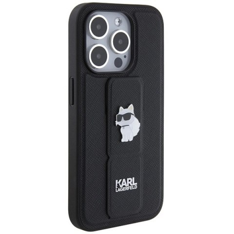 Etui Karl Lagerfeld Gripstand Saffiano Choupette Pins na iPhone 14 Pro Max - czarne