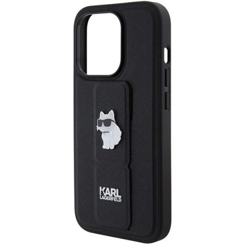 Etui Karl Lagerfeld Gripstand Saffiano Choupette Pins na iPhone 14 Pro Max - czarne