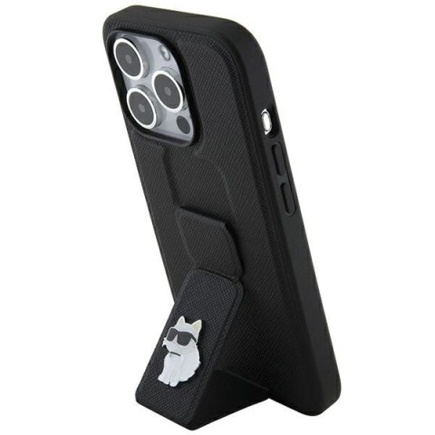Etui Karl Lagerfeld Gripstand Saffiano Choupette Pins na iPhone 14 Pro Max - czarne