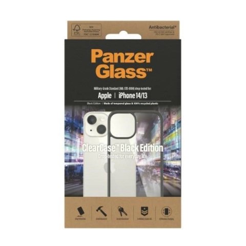 Etui PanzerGlass ClearCase antybakteryjne na iPhone 14 / 15 / 13 - przezroczysto-czarne