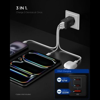 Ładowarka sieciowa Spigen Essential EE673EU 3-porty 2xUSB-C 1xUSB-A 67W - czarna