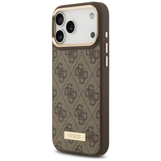 Etui Guess 4G Logo Plate MagSafe na iPhone 17 Pro Max - brązowe