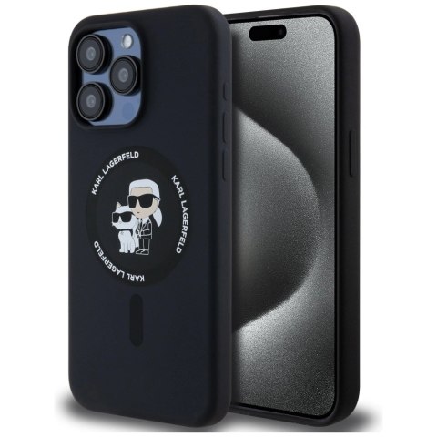Etui Karl Lagerfeld Silicone Karl&Choupette Ring MagSafe na iPhone 15 Pro Max - czarne