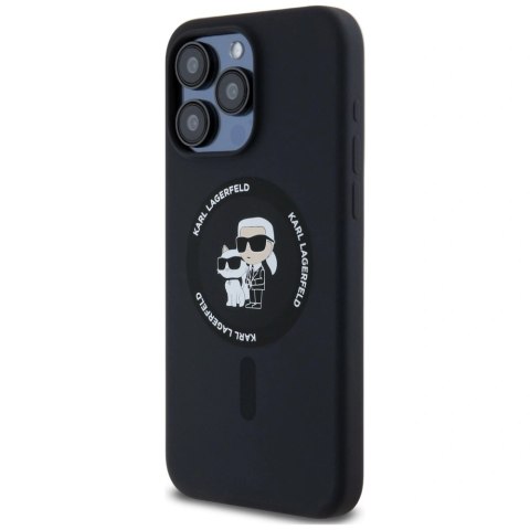Etui Karl Lagerfeld Silicone Karl&Choupette Ring MagSafe na iPhone 15 Pro Max - czarne