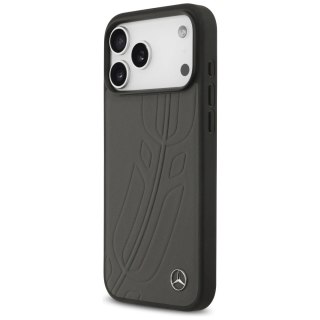 Etui Mercedes Leather Large Laurel Leave MagSafe na iPhone 17 Pro Max - czarno-szary