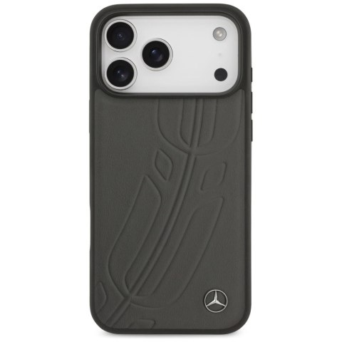 Etui Mercedes Leather Large Laurel Leave MagSafe na iPhone 17 Pro Max - czarno-szary