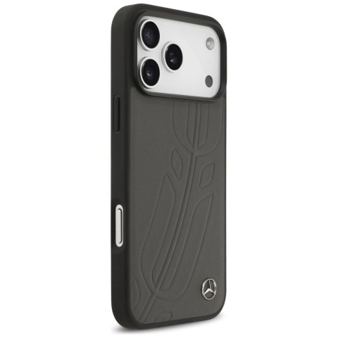 Etui Mercedes Leather Large Laurel Leave MagSafe na iPhone 17 Pro Max - czarno-szary