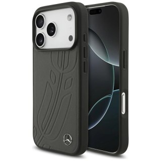 Etui Mercedes Leather Large Laurel Leave MagSafe na iPhone 17 Pro - czarno-szary
