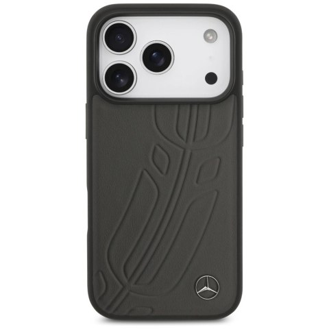 Etui Mercedes Leather Large Laurel Leave MagSafe na iPhone 17 Pro - czarno-szary