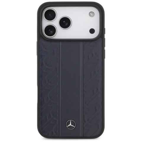 Etui Mercedes Leather Laurel Leaves Stripes MagSafe na iPhone 17 Pro Max - niebieskie