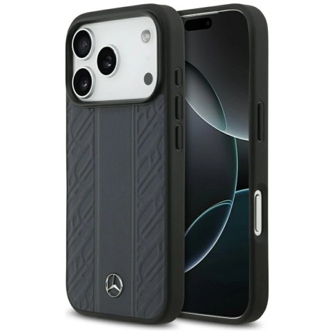 Etui Mercedes Leather Laurel Leaves Stripes MagSafe na iPhone 17 Pro - niebieskie