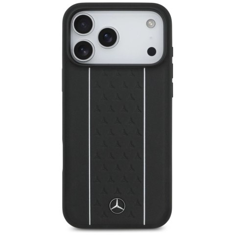 Etui Mercedes Leather Star Pattern Stripes MagSafe na iPhone 17 Pro Max - czarne