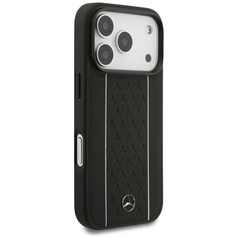 Etui Mercedes Leather Star Pattern Stripes MagSafe na iPhone 17 Pro - czarne