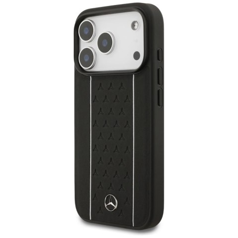 Etui Mercedes Leather Star Pattern Stripes MagSafe na iPhone 17 Pro - czarne