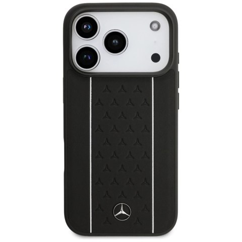 Etui Mercedes Leather Star Pattern Stripes MagSafe na iPhone 17 Pro - czarne