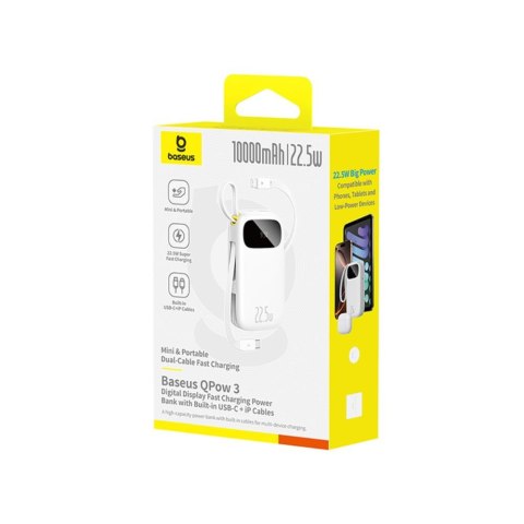 Baseus Qpow3 power bank z wyświetlaczem 22.5W 10000mAh księżycowa biel