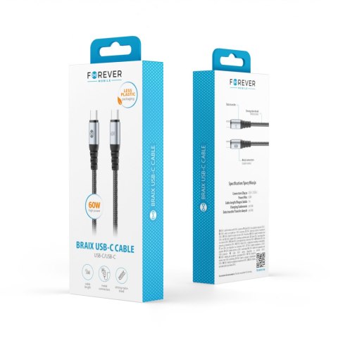 Forever kabel Braix USB-C - USB-C 1,0 m 60W czarny