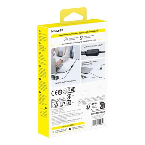 Kabel Baseus Flash 4 140W 2w1 USB-C do USB-C + USB-C 1.5 m - czarny