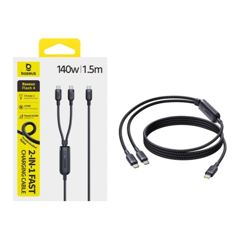 Kabel Baseus Flash 4 140W 2w1 USB-C do USB-C + USB-C 1.5 m - czarny