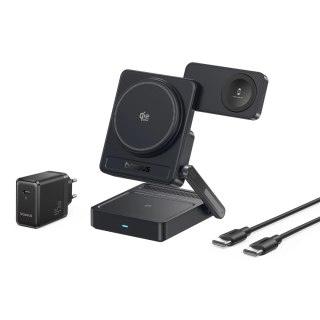 Ładowarka bezprzewodowa Baseus PicoGo AF21 3w1 Qi2.2 35W z zasilaczem EU 45W i kablem USB-C 1m - czarna
