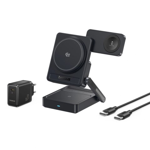 Ładowarka bezprzewodowa Baseus PicoGo AF21 3w1 Qi2.2 35W z zasilaczem EU 45W i kablem USB-C 1m - czarna