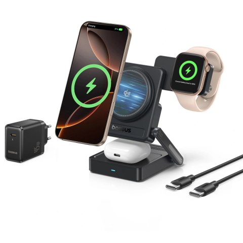 Ładowarka bezprzewodowa Baseus PicoGo AF21 3w1 Qi2.2 35W z zasilaczem EU 45W i kablem USB-C 1m - czarna