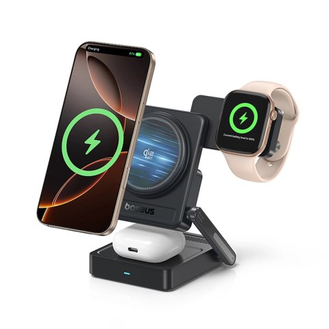 Ładowarka bezprzewodowa Baseus PicoGo AF21 3w1 Qi2.2 35W z zasilaczem EU 45W i kablem USB-C 1m - czarna
