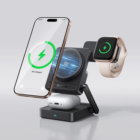 Ładowarka bezprzewodowa Baseus PicoGo AF21 3w1 Qi2.2 35W z zasilaczem EU 45W i kablem USB-C 1m - czarna