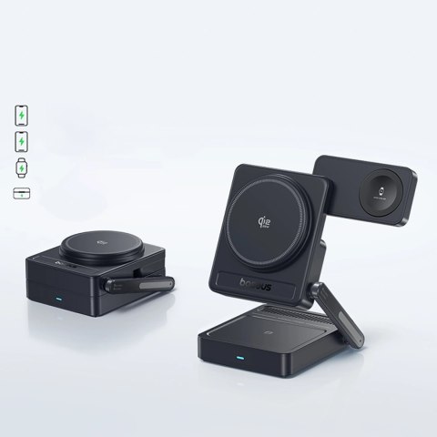 Ładowarka bezprzewodowa Baseus PicoGo AF21 3w1 Qi2.2 35W z zasilaczem EU 45W i kablem USB-C 1m - czarna