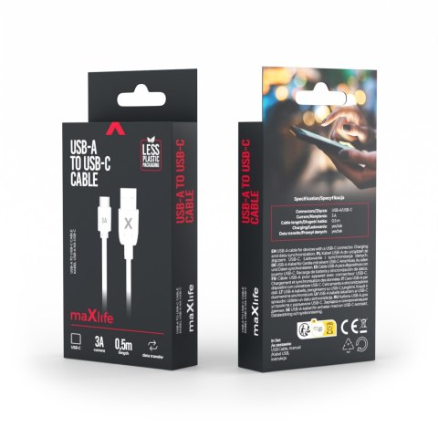 Maxlife kabel USB - USB-C 0,5 m 3A biały