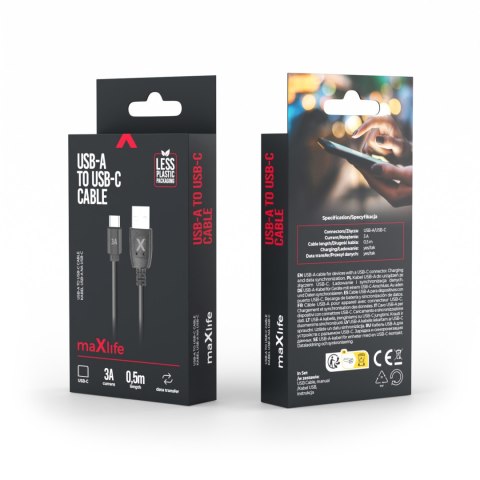 Maxlife kabel USB - USB-C 0,5 m 3A czarny