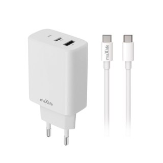 Maxlife ładowarka sieciowa PD QC MXTC-10-20AC 1x USB-C 1x USB 20W biała + kabel USB-C - USB-C 20W