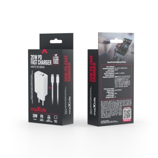 Maxlife ładowarka sieciowa PD QC MXTC-10-20AC 1x USB-C 1x USB 20W biała + kabel USB-C - USB-C 20W