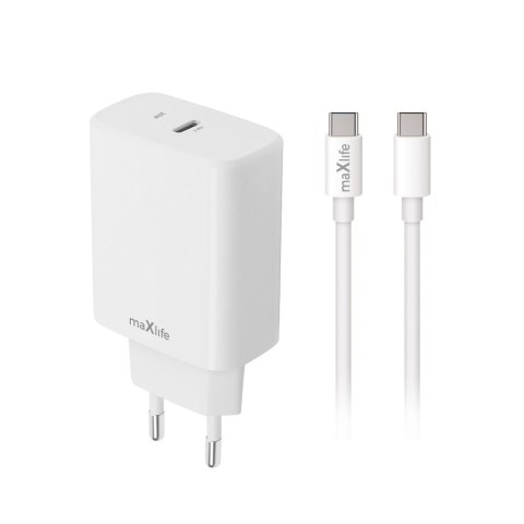 Maxlife ładowarka sieciowa PD QC MXTC-10-20C 1x USB-C 20W biała + kabel USB-C - USB-C 20W