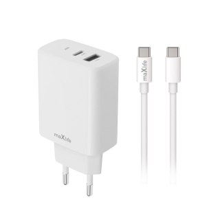 Maxlife ładowarka sieciowa PD QC MXTC-10-30AC 1x USB-C 1x USB 30W biała + kabel USB-C - USB-C 60W