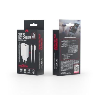 Maxlife ładowarka sieciowa PD QC MXTC-10-30AC 1x USB-C 1x USB 30W biała + kabel USB-C - USB-C 60W