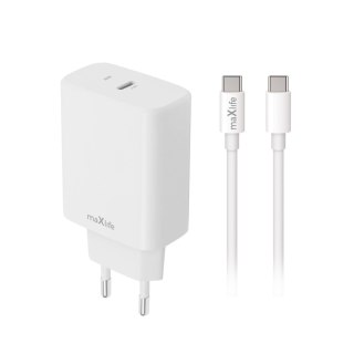 Maxlife ładowarka sieciowa PD QC MXTC-10-30C 1x USB-C 30W biała + kabel USB-C - USB-C 60W