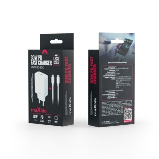 Maxlife ładowarka sieciowa PD QC MXTC-10-30C 1x USB-C 30W biała + kabel USB-C - USB-C 60W