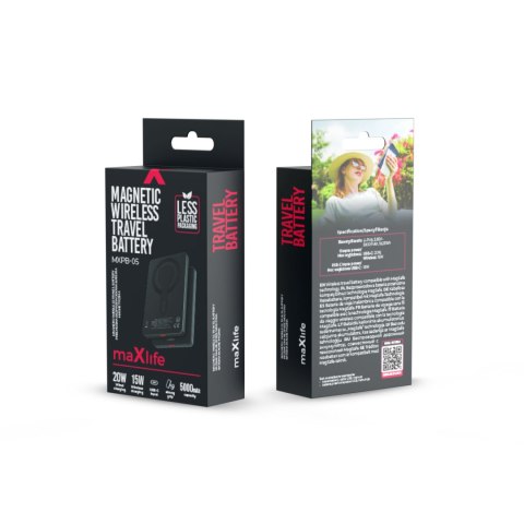 Maxlife power bank bezprzewodowy MXPB-05 20W PD 5000 mAh magnetyczny czarny