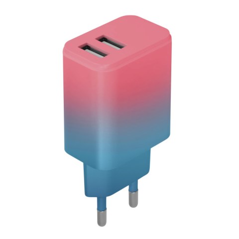 Setty ładowarka sieciowa 2x USB 18W LSIG-AA-20 gradient turkusowo-różowy