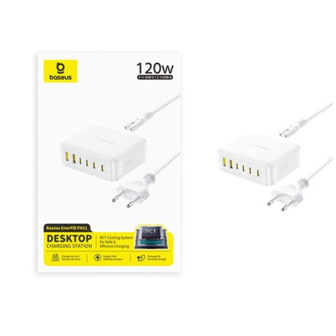 Stacja ładująca Baseus EnerFill FH21 120W 4xUSB-C + 2xUSB-A - biała