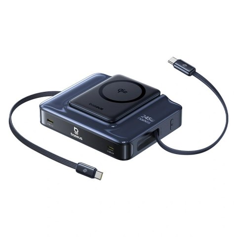 Stacja ładująca Baseus Nomos NH21 6w1 245W bezprzewodowa z dwoma zwijanymi kablami USB-C - czarna