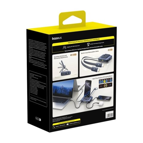 Stacja ładująca Baseus Nomos NH21 6w1 245W bezprzewodowa z dwoma zwijanymi kablami USB-C - czarna